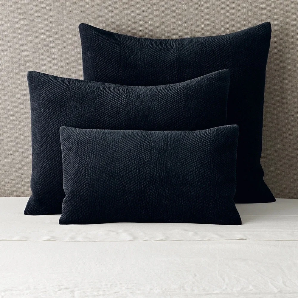 RH Restoration Hardware Velvet Chevron Stitch King Sham - Black